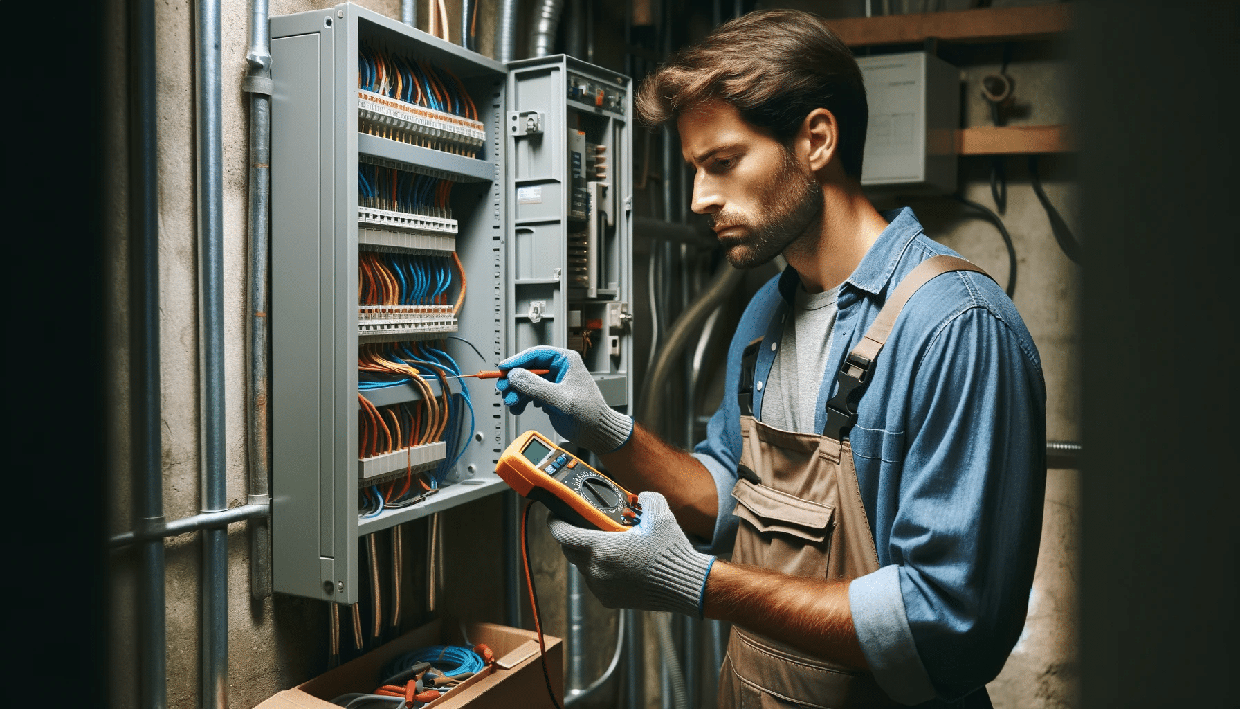 Un électricien qui dépanne un tableau électrique